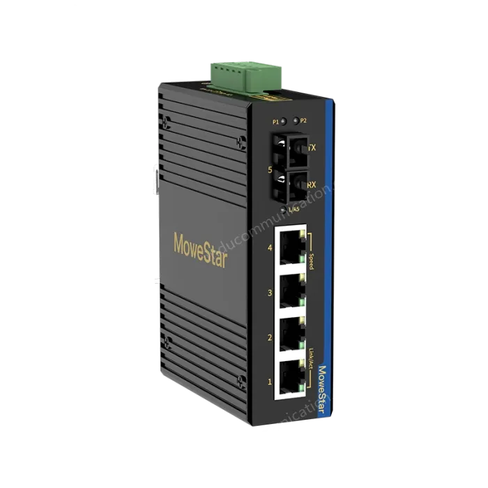 1 Port 100M F(x) + 4 Ports 10/100M T(x) Din-Rail Unmanaged Industrial Ethernet Switch