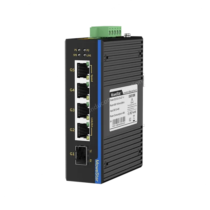 1 Port Gigabit SFP + 4 Ports Gigabit RJ45 Din-Rail Unmanaged Industrial Ethernet Switch