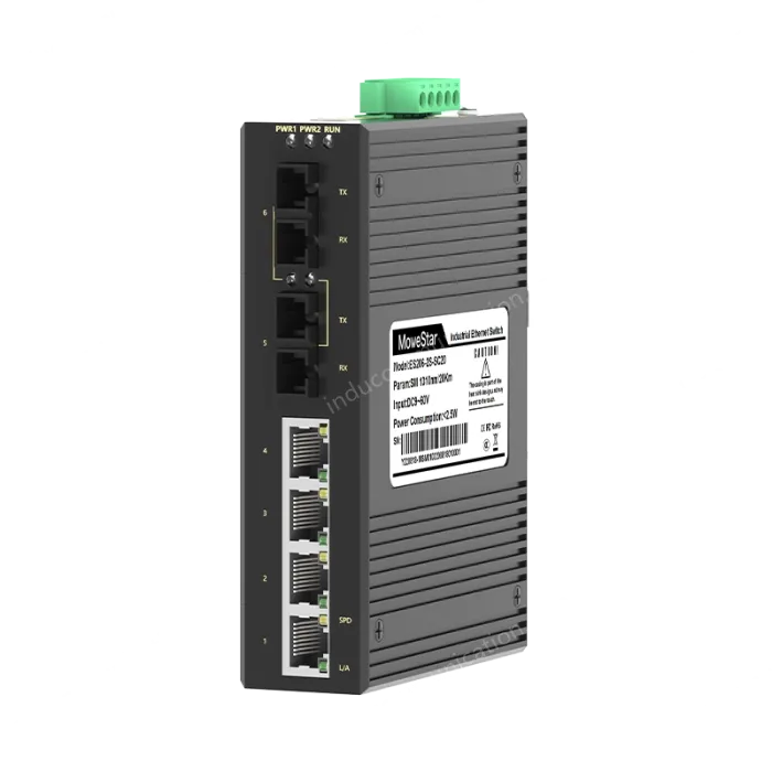 2 Ports 100M F(x) + 4 Ports 10/100M T(x) Din-Rail Unmanaged Industrial Ethernet Switch