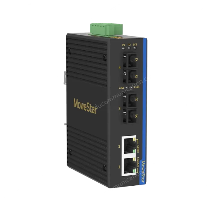 2 Ports 100M F(x) + 2 Ports 10/100M T(x) Din-Rail Unmanaged Industrial Ethernet Switch