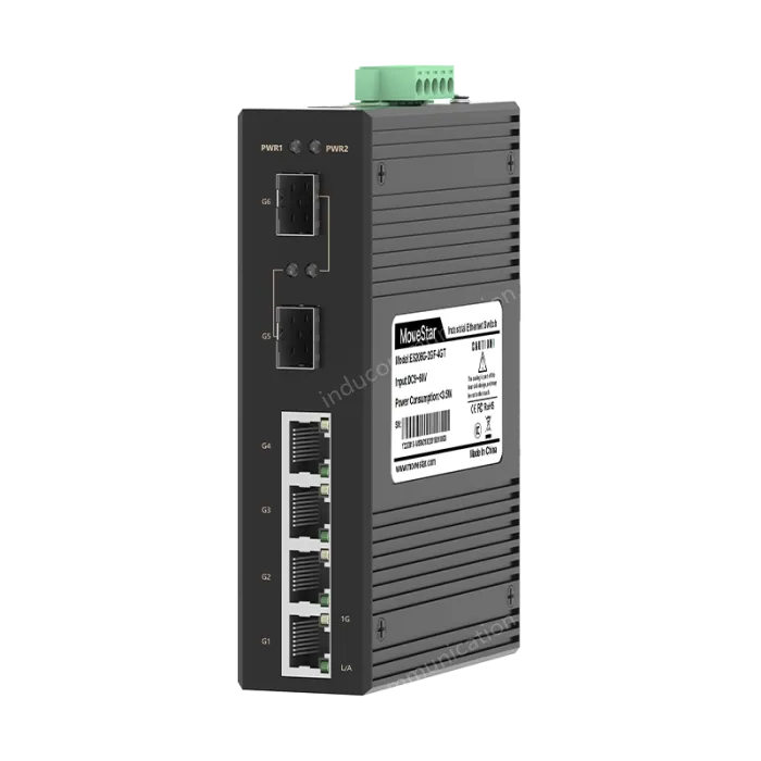 2 Ports Gigabit SFP + 4 Ports Gigabit RJ45 Din-Rail Unmanaged Industrial Ethernet Switch